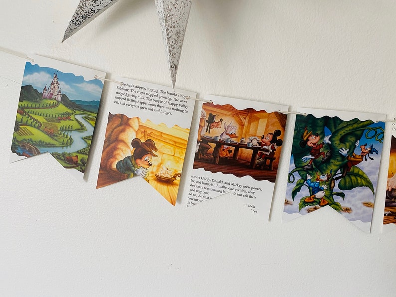 Story Book Pages Bunting Pennants Nursery Decor Baby Shower Birthday Party Flags Mickey and the Beanstalk Garland