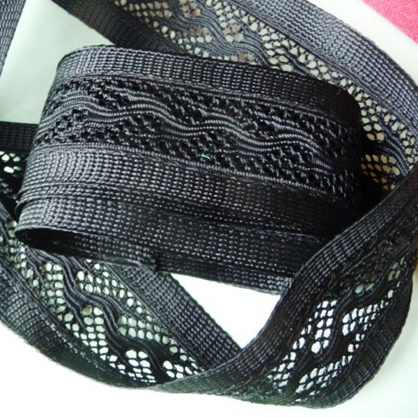 Ruban de ceinture noire en dentelle ancienne " 140 cm "satin