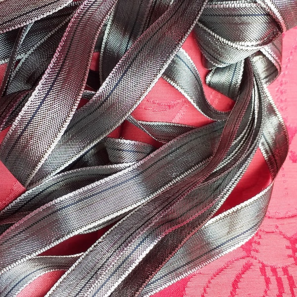 10 m Ruban gris anthracite strié rose ruban extra-fort en viscose   largeur : 13 mm   ancien stock de France