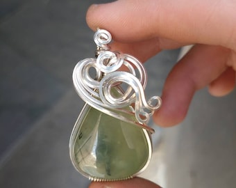 Prehnite Pendant Wrapped in Sterling Silver