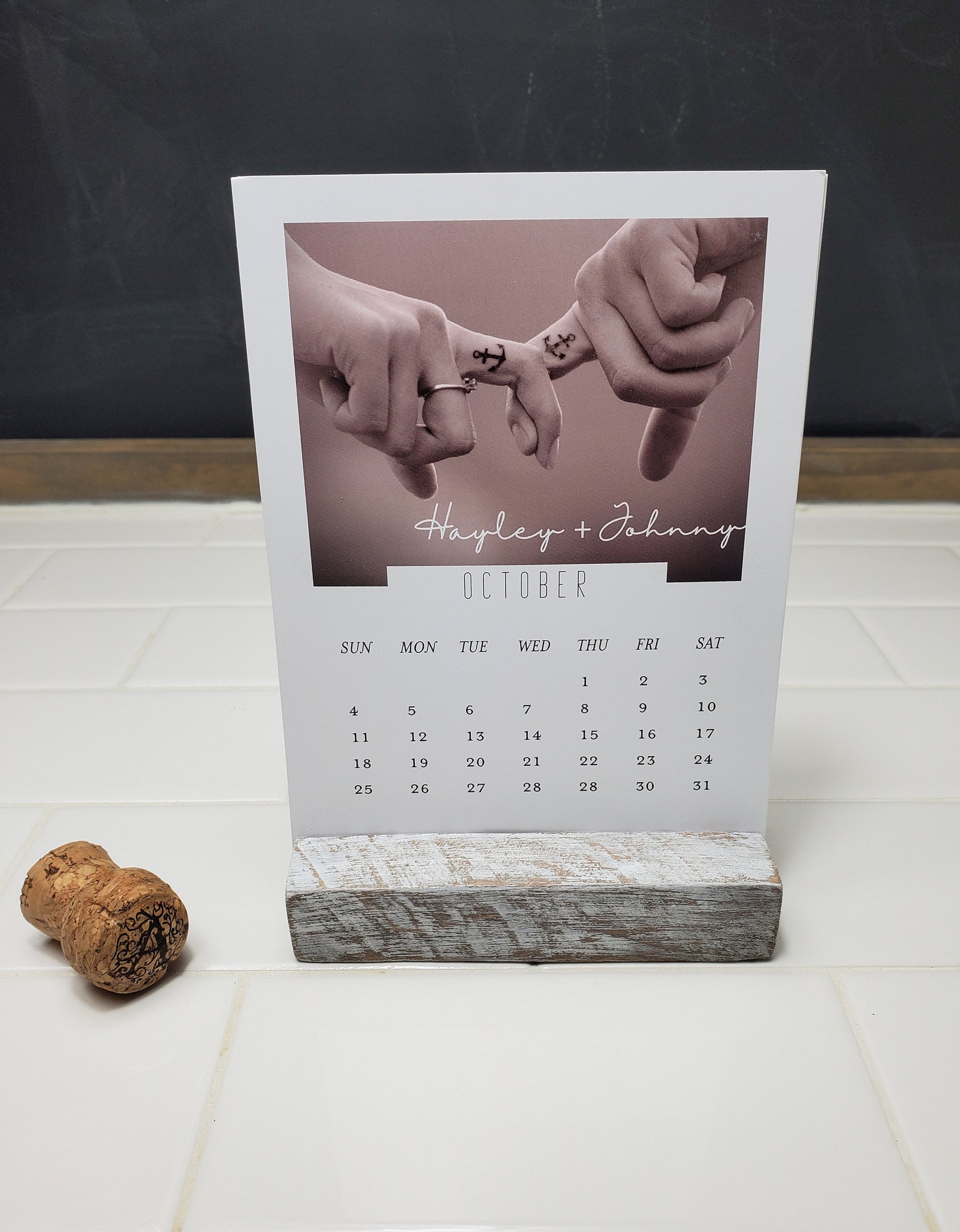 Personalized Photo Calendar Desktop Calendar Wood Stand Etsy
