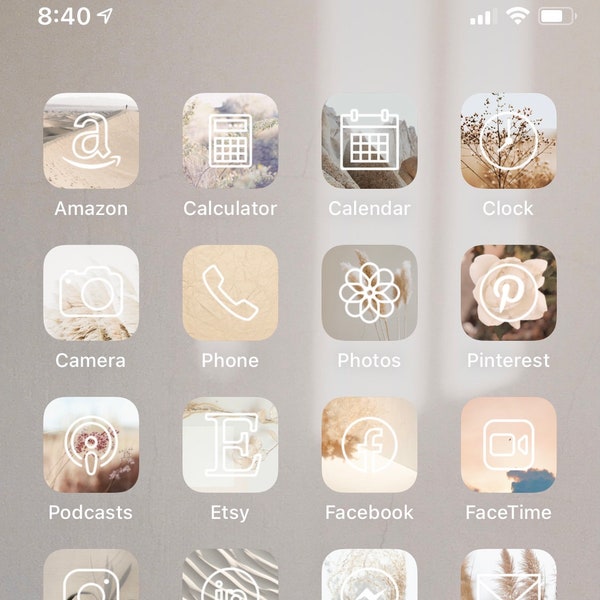 Neutral iPhone iOS 14 App Icons, Aesthetic app icons for iPhone iOS 14 | 40 set pack + Background