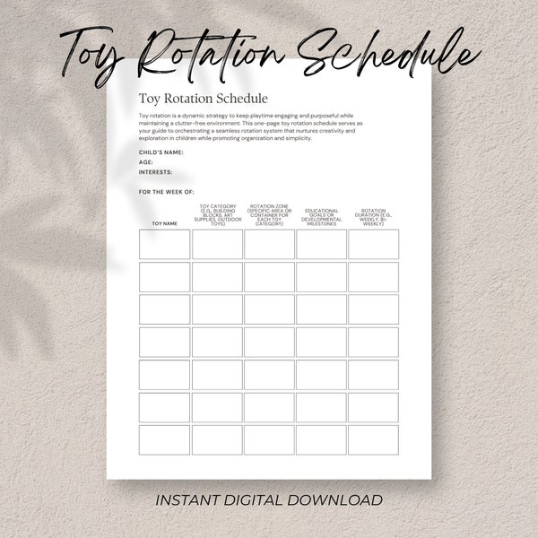 Organize Playtime: Toy Rotation Schedule Template - Instant Download PDF for Clutter-Free and Engaging Kids' Spaces - Parenting Guide