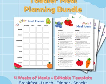 Toddler Meal Plan Bundle | 4 Weeks of Healthy Toddler Meal Ideas + Kids Meal Planner Template | Breakfast Lunch Dinner Snacks