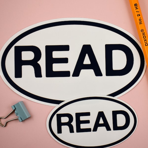 Gift for Reader, READ Oval Stickers, Bumper Stickers