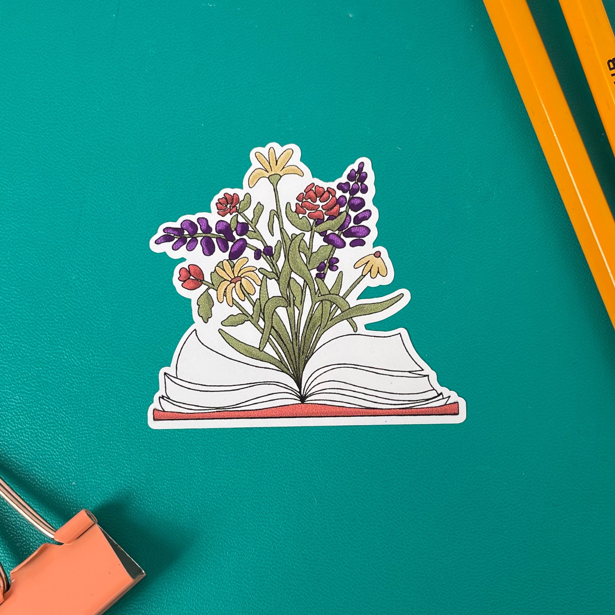 Floral Book Sticker: Waterproof Vinyl Decal - Etsy