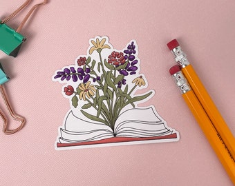 Floral Book Sticker: Waterproof Vinyl Decal