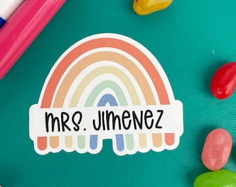 Teacher Name Stickers, Rainbow Name Tag, Personalized Teacher Sticker