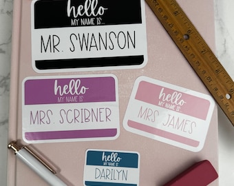 Custom Teacher Name Tag Sticker: Hello My Name Is