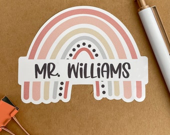 Teacher Name Stickers, Boho Rainbow, Personalized Teacher Sticker