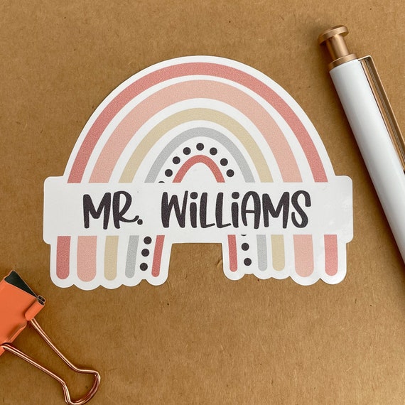 Teacher Name Stickers, Boho Rainbow, Personalized Teacher Sticker