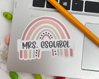 Personalized Boho Rainbow Name Sticker: Teacher Laptop Decal