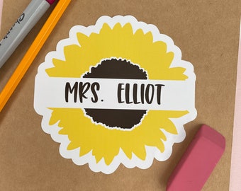 Personalized Name Sticker, Sunflower Name Decal, Teacher Laptop Stickers