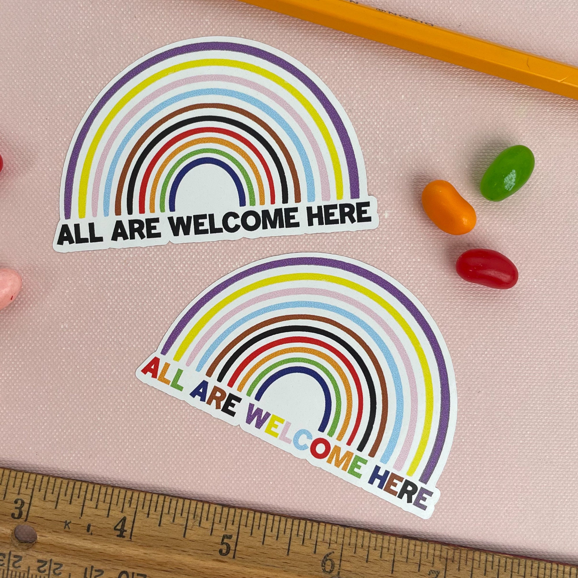 Progress Flag Stickers, All Are Welcome Here, Pride Stickers - Etsy