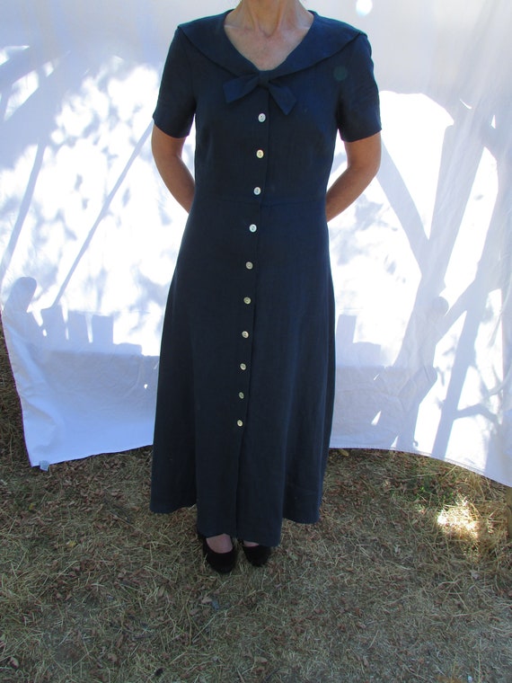 Navy Dress, Sailor Collar, Linen - image 2