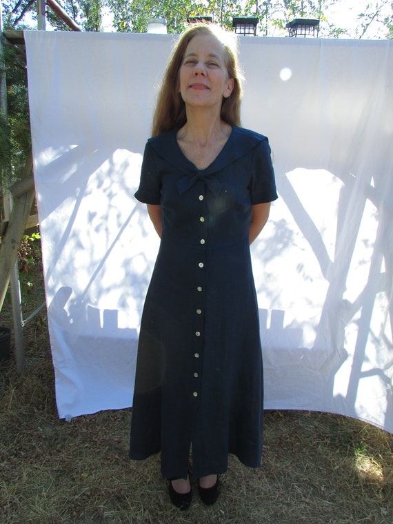 Navy Dress, Sailor Collar, Linen - image 6