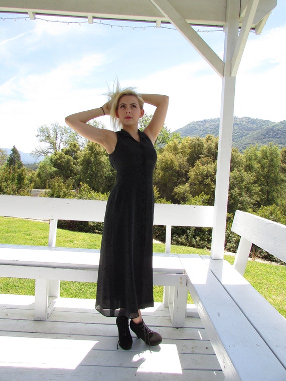 Black Print Dress, Button front