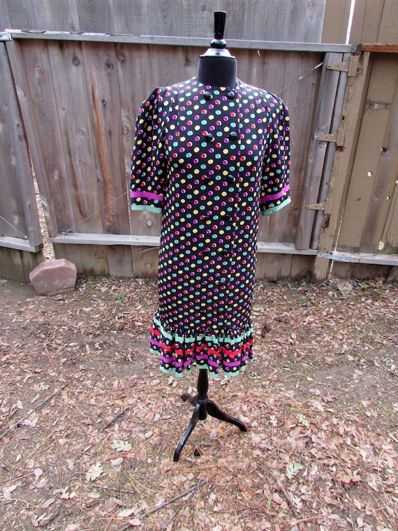 Colorful Dotted Albert Nipon Silk Dress