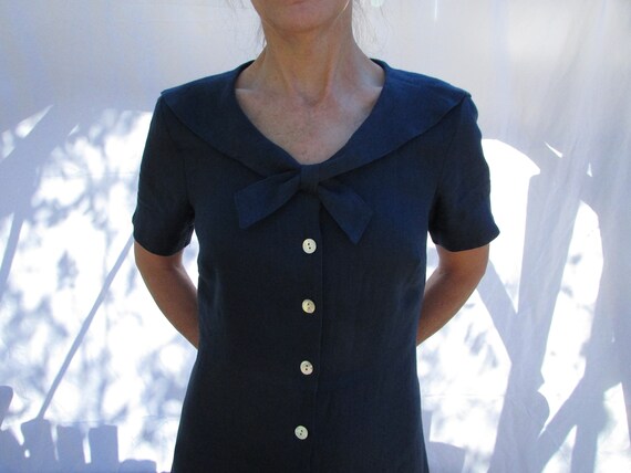 Navy Dress, Sailor Collar, Linen