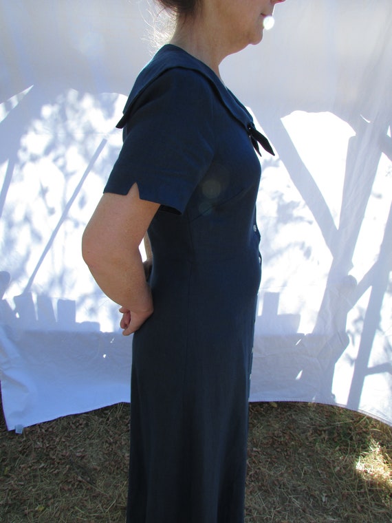 Navy Dress, Sailor Collar, Linen - image 3