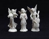 Set of Three Vintage Porcelain Angel Musicians by Dresden (German) Conductor, Violin and Bass