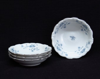 Set of 4 Victorian Style Johann Haviland Traditions Fine China Blue Garland Pattern Platinum Trim Fruit Dessert Sauce Bowls Floral Pattern.