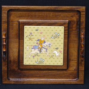 Vintage Wood Mughal or Mogul Hunting Scene Tile Cheese & Cracker Serving Board