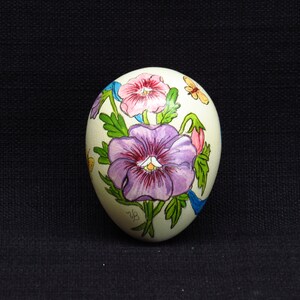 Artisan Hand Painted Colorful Floral Pattern Ceramic Egg Pansies and Butterflies Motif