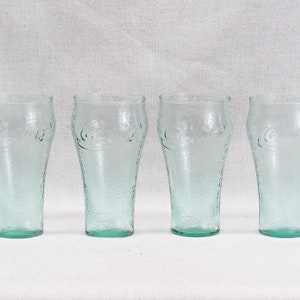 Vintage Indiana Glass Company Coca Cola Bell Glasses Georgia Green Color Pebble Texture