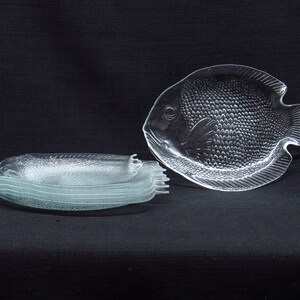Set Of Six Arcoroc France Clear Glass Figural Fish Plates Etsy Australia