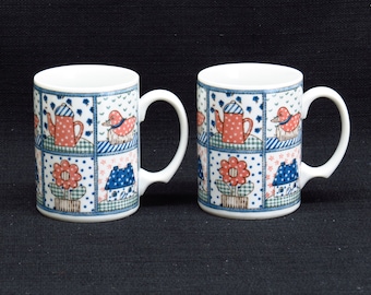 Set of Two Country Quilt Pattern Mugs