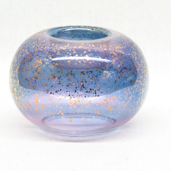 Italian Glass Tealight Candleholder by Illusions Bluish Purple with Gold Speckles.