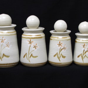 Artisan Studio Stoneware Pottery Floral Design Four Piece Canister Set