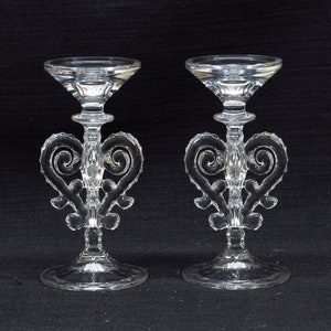 Pair of Lovely Unique Curly Vine Stem Design Crystal Candlestick Holders