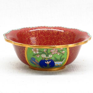 Vintage Artisan Handmade Chinese Cloisonne Bowl Plum Blossoms Offering Motif