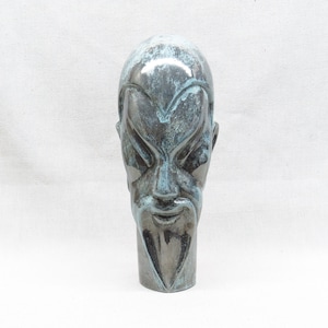 Unique Art Pottery Ming the Merciless Bust Gorgeous Light Turquoise and Silver Gray Crackle Egg Shell Glaze