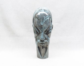 Einzigartige KunstKeramik Ming the Merciless Büste Traumhaft helltürkis und silbergrau Crackle Eierschale Glasur