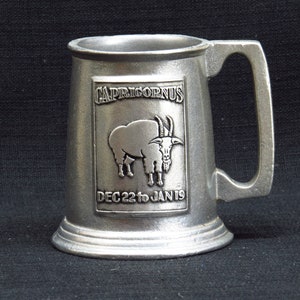 Vintage Wilton RWP Armetale Alloy Metalware Collectible Tankard Handled Stein Mug Embossed Capricorn Motif Zodiac Theme