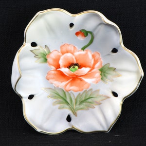 Vintage Japanese Shofu China Hand Painted Poppy Flower Motif Flower Shaped Pin Ring Trinket Dish
