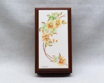 Artisan Hand Painted Floral Pattern Tile Wooden Wall Mount Key Box