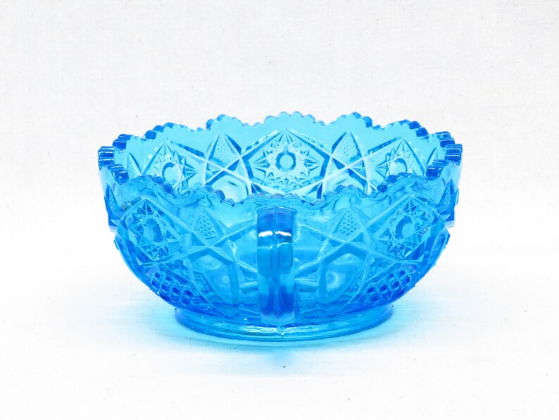 Vintage Smith Glass Quintec Colonial Blue Pattern Handled Nappy Bowl - Etsy