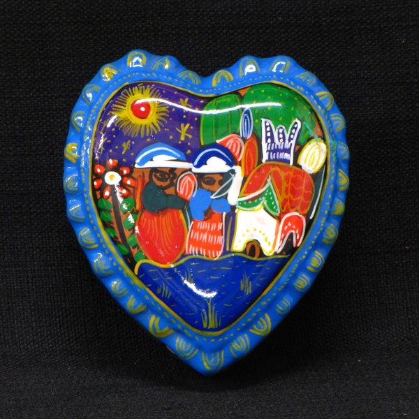 Artisan Handcrafted Mexican Terracotta Pottery Heart Shaped Jewelry Trinket Box