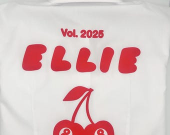 SCHOOL LEAVERS SHIRT 2026, Cherry eight ball Puff Print | keepsake shirt | Personalised, Y6 leavers , Y11, Year 11, Year 6 , College