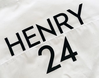 Custom Name label for leavers shirt | PRIMARY LEAVERS 2024 iron-on vinyl | personalised leavers shirt iron-on at home design football font