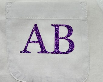 Pocket initials vinyl decal design | for leavers shirt | LEAVERS 2026 iron-on vinyl label sticker | iron-on at home design