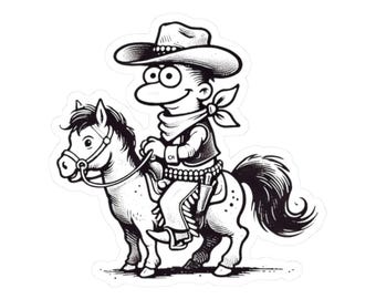 Stickers cowboyrit, wilde westen western rodeo stickers, zwart-wit cartoon kunst, sticker schattig paard, laptop sticker, sticker waterfles,