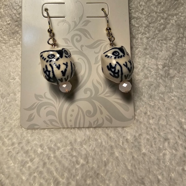 Ceramic White Owl earrings