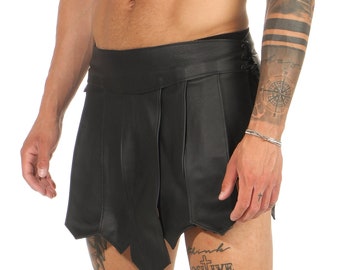 Nr 2* Burning Man Gladiator Spódnica legionowa Amazon Kilt Spódnica ze skóry naturalnej Prawdziwa skóra bydlęca Styl festiwalowy Impreza Typ B Sznurowana Prezent