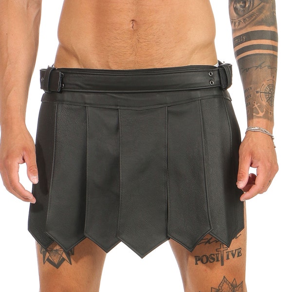 BURNING MAN GLADIATOR Amazonen Kilt Legionär Rock Real Leather Skirt Echt Rind Leder Festival Party Style Typ A Gürtel und Schnallen