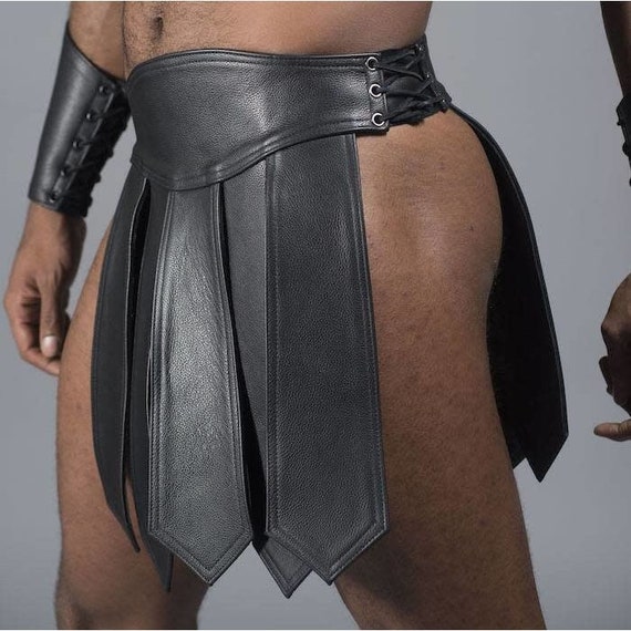 02*Handmade BURNING MAN GLADIATOR Kilt Legionär Rock Real Echt Rind Leder Festival Fetisch Lgbtq Gay   Geschenk